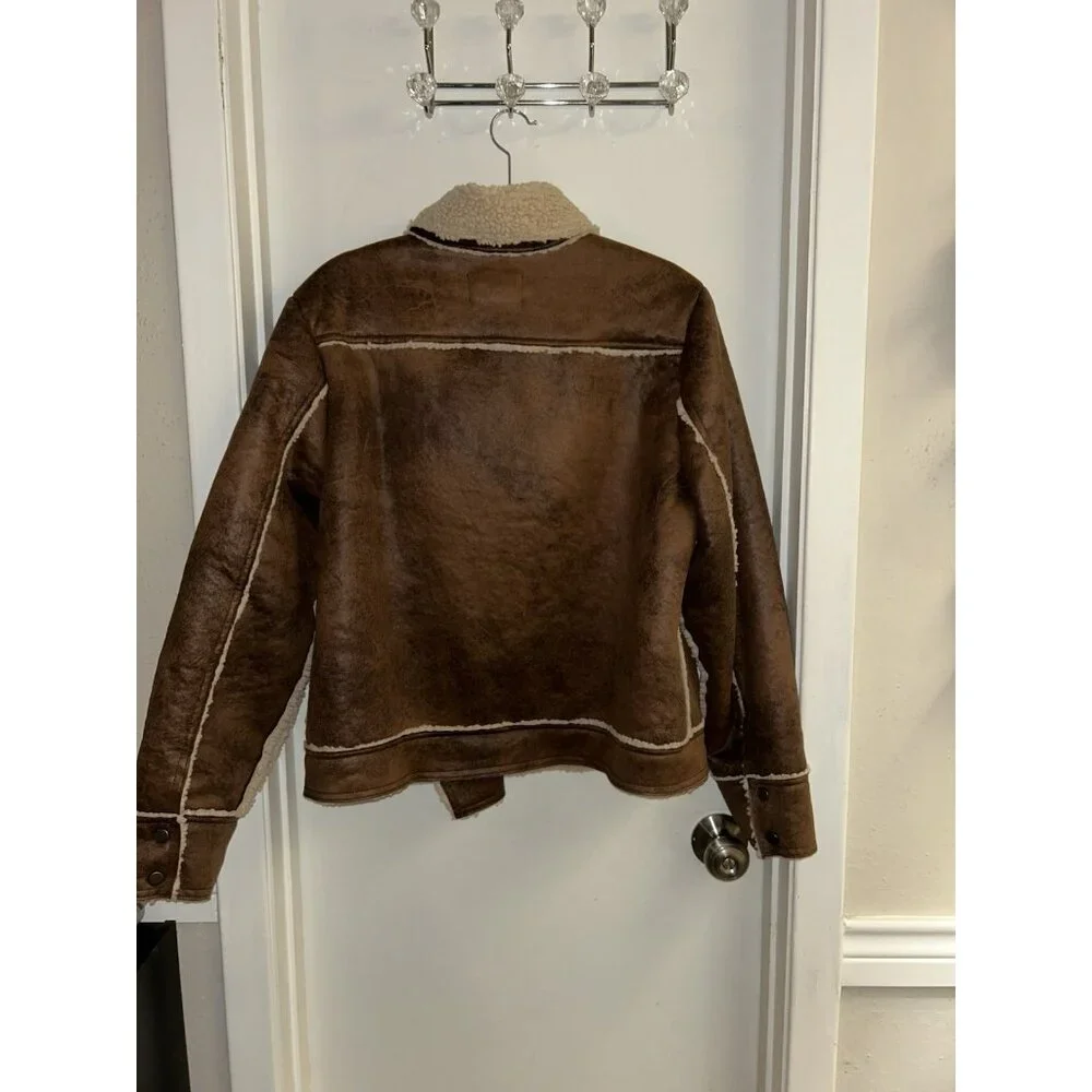Marrakech Marissa Sherpa Lined Brown Full Zip Boho Western Moto Jacket Size XL - Picture 6 of 8